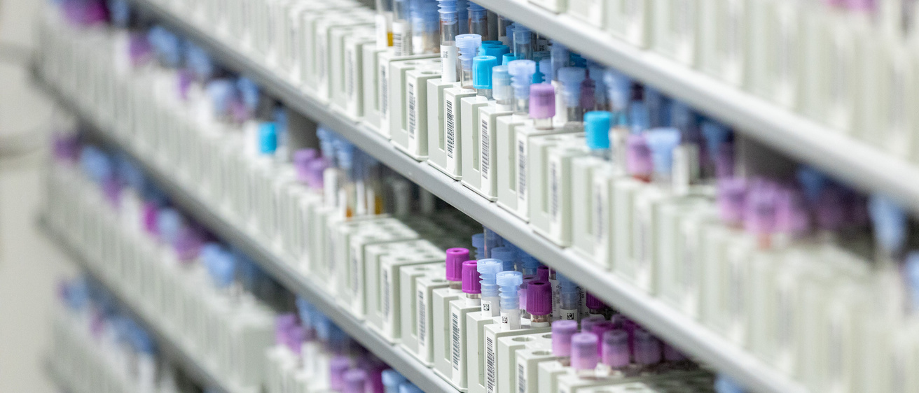 Lab samples on a shelf